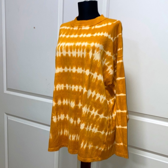 FREE PEOPLE We The Free Tie Dye Oversized Tunic Tee Mustard/Tan Boho Knit Top S - Picture 4 of 11